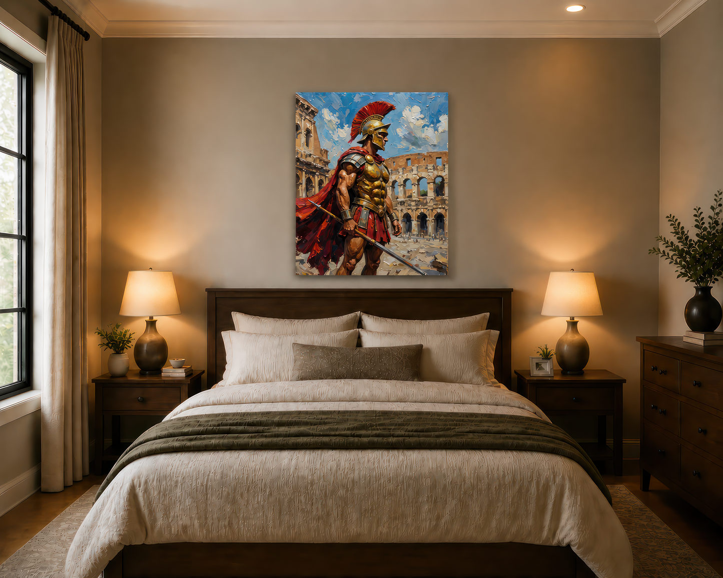 Canvas Wall Art of a Gladiator in front of Colosseum Stretched Matte Print