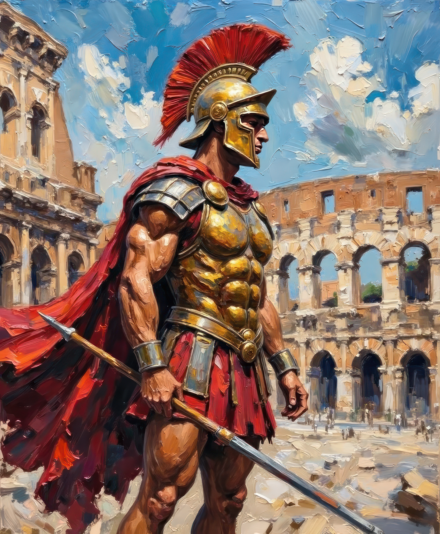 Canvas Wall Art of a Gladiator in front of Colosseum Stretched Matte Print