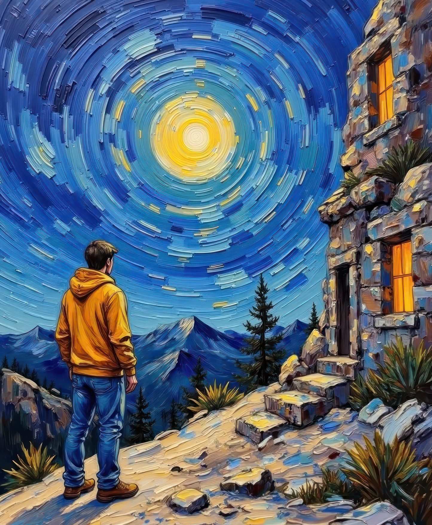 Canvas Wall Art of a Young Man Contemplating in Moonlight Stretched Matte Print
