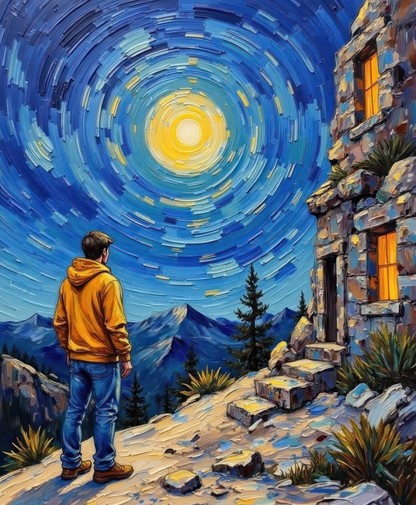 Canvas Wall Art of a Young Man Contemplating in Moonlight Stretched Matte Print